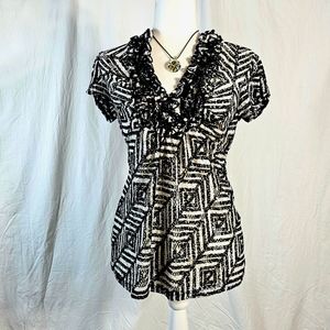 Black And White Hearts Soul Blouse Medium